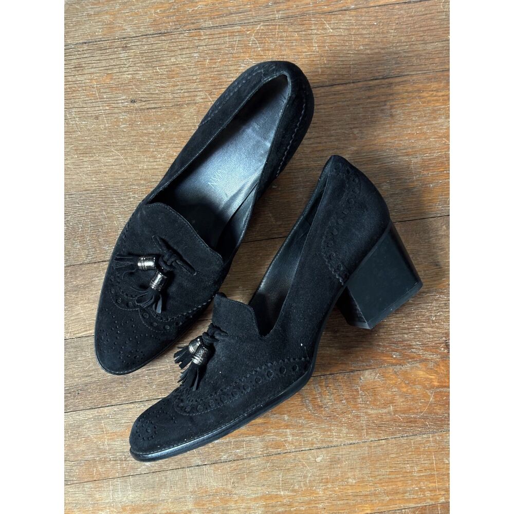 Stuart Weitzman Suede Tassle Heeled Loafers 7.5